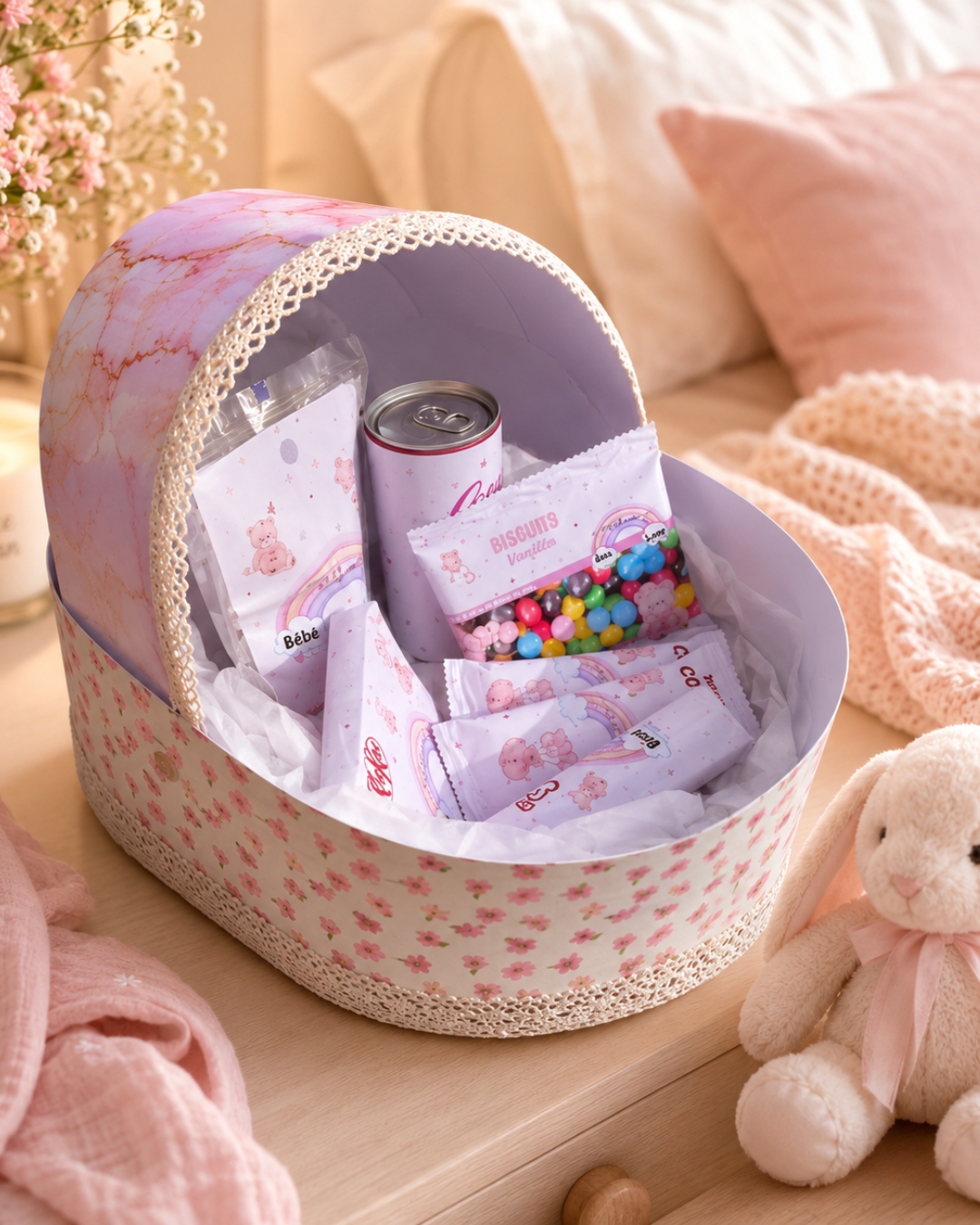 Coffret gourmandises personnalisées maternité